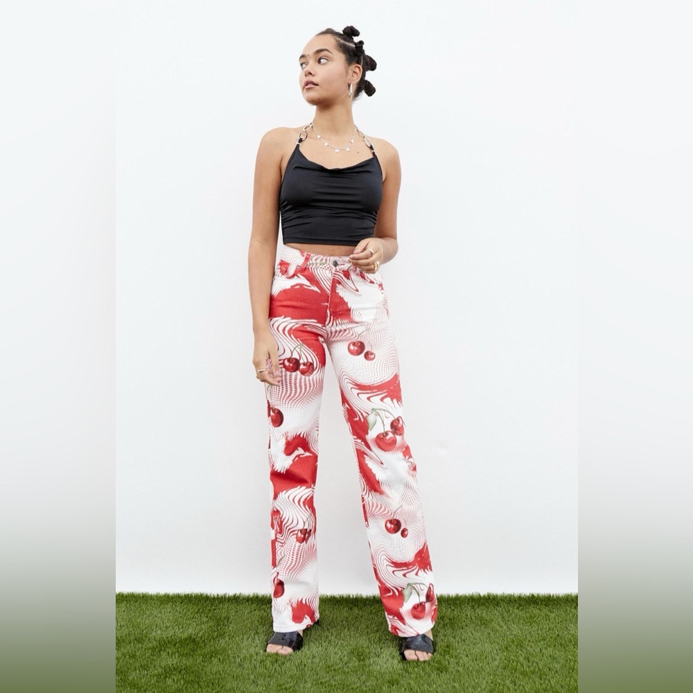 Jaded London Cherry Swirl Print Slouchy Boyfriend Fit Jeans SIZE 26